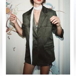 ✨EUC Zara Faux Suede Moss Green Oversized Blazer Jacket Sz-M